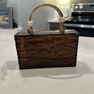 Zara Brown Clutch with Gold Handle